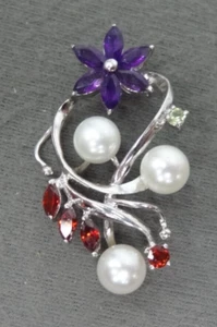Sterling Silver Pearl Pendant With Amethyst, Garnet and Peridot Stones - Picture 1 of 3
