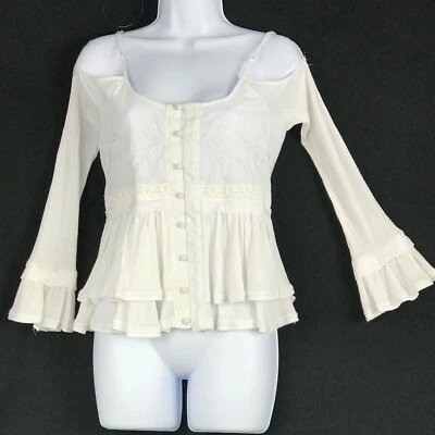 Blusa de mujer Central Park West hombro frío manga campana bordada talla XS NUEVA Foto 1 de 4