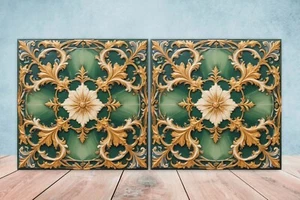 Azulejos de pared de cerámica victoriana - Juego de 2 azulejos de cerámica para salpicadero de cocina para baño - Imagen 1 de 3