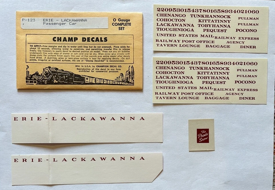 CHAMP O SCALE DECAL-ERIE LACKAWANNA/EL STRL PASSENGER CAR-MAROON - #P-123 - Image 1 of 1