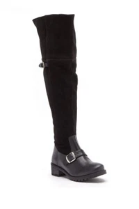 Matisse Lola Over the Knee Tall Boots Black Equestrian Leather Suede Womens 7 - Picture 1 of 12