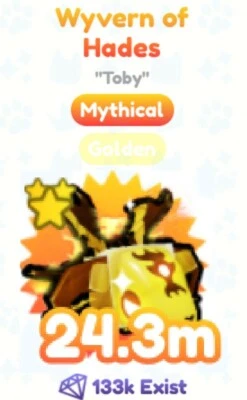 Gold Golden Wyvern of hades Mythical Pet Simulator sim X PSX for Roblox