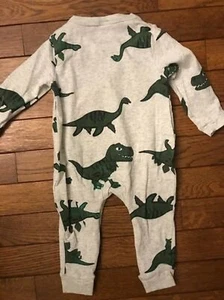 DINOSAUR THEMED INFANT SNAP ROMPER HEATHER GREY WITH GREEN DINO'S NEW 6M - Picture 1 of 3