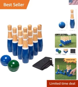 Portable Outdoor Bowling Game Set - 10 Pine Pins & 2 Balls with Carry Bag - Picture 1 of 8