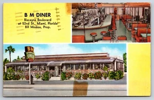 B M Diner Restaurant Miami Florida FL Roadside Chrome 1956 Postcard - Picture 1 of 2