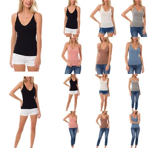 MixMatchy Solid Sleeveless Rib Knit Scoop Neck Stretch Tank Top - Picture 1 of 7