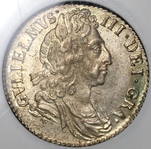 1697 NGC MS 63 William III 6 Pence Great Britain 1st Bust Silver Coin (22020501C - Picture 1 of 6