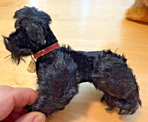 VINTAGE STEIFF GENUINE MOHAIR JOINTED BLACK  DOG  WITH  BUTTON - Picture 1 of 4