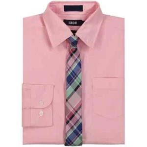 Boys Izod Stretch Poplin Button Front Shirt & Tie Pink Size XS 6/7 - Picture 1 of 5