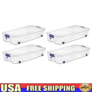 Wheeled Latch Storage Bins Clear Underbed Organizer Box 66 Quart 4pcs Containers - Picture 1 of 12