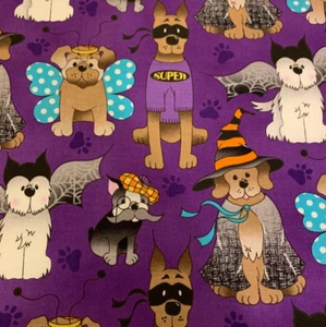 Halloween Dogs Fabric - Cute Pups in Costumes - 100% Cotton - Picture 1 of 6