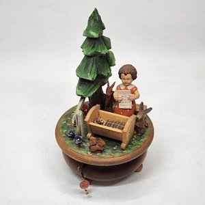 VTG Anri Thorens Wood carved music box Brahms Lullaby Sleep Little Prince Rare - Picture 1 of 12