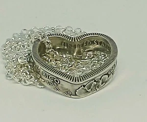 Silber Herzförmiger Anhänger aus Puerto Rico USA Münzring 24 in Kette - Bild 1 von 5