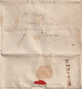 1778 NORTHUMBERLAND   MORPETH PMK LETTER JOHN SHARP AT HARTBURN TO ADAMS ALNWICK - Picture 1 of 3