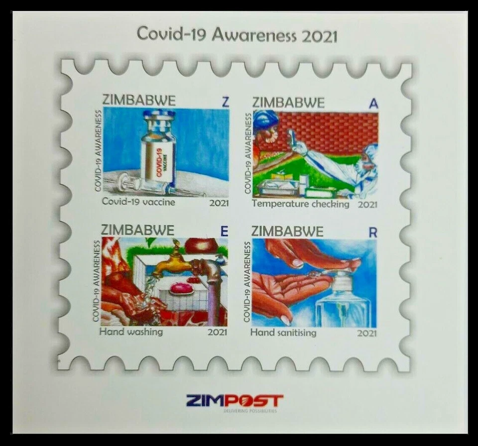 165.ZIMBABWE 2021 SELLO IMPERF M/S CORNA - ADVERTENCIA, VACUNACIÓN. MNH Foto 1 de 1