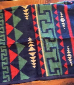 Vintage Biederlack Double sided reversible Aztec Print Blanket 80s 90s - Picture 1 of 10