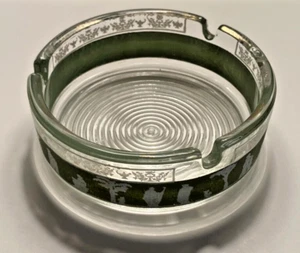 Vintage Ashtray Clear Glass Decorated With Green Hellenic Figures 3 1/2" Perfect - Picture 1 of 3