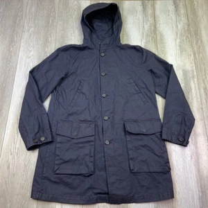 J. Giacca Crew Donna Grande Blu Cestino Tessuto Cappuccio Zip Tela Tasca Cappotto* - Foto 1 di 12