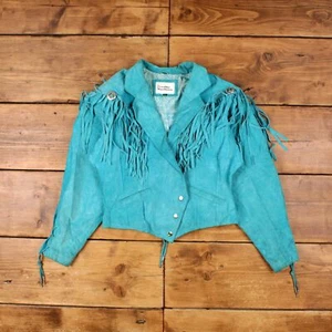 Vintage The Leather Warehouse Leather Jacket S Western Suede Cropped Blue - Picture 1 of 9