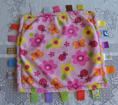 Taggies Bright Starts Lovey Pink Flower Butterfly Security Baby Blanket fleece  - Image 1 of 4