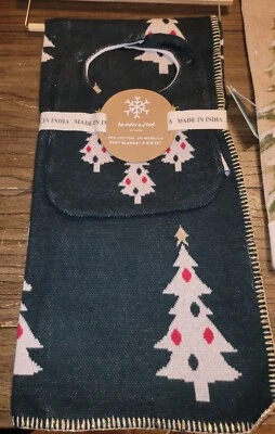 Hecho a mano en la India 98% algodón invierno bebé manta y babero conjunto Navidad  Foto 1 de 4