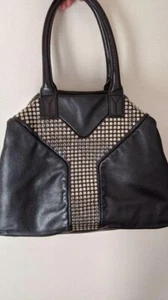 Yves Saint Laurent Unisex Tote Hand Bag Easy Lock Studs Black Silver Leather - Picture 1 of 7