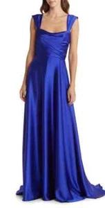 Amsale Cobalt Blue Satin Gown Size 14 $895 - Picture 1 of 4