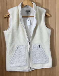 T By Talbots Women's Petite Small Ivory Faux Sherpa Full Zip Fleece Vest NWT! - Picture 1 of 8