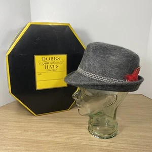 Vintage 1930s DOBBS LLAMA Hat Wool Gray Fedora & Box Fifth Avenue New York Sz M - Picture 1 of 18
