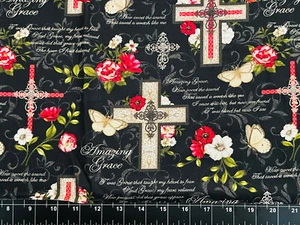 Tina SCRAP 9"x21" Remnant Fabric 100% Cotton Religious God Jesus Cross - Picture 1 of 1