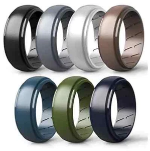 Silicone Wedding Ring for Men, 7 Pack Breathable Silicone Rubber Wedding Bands - Picture 1 of 15