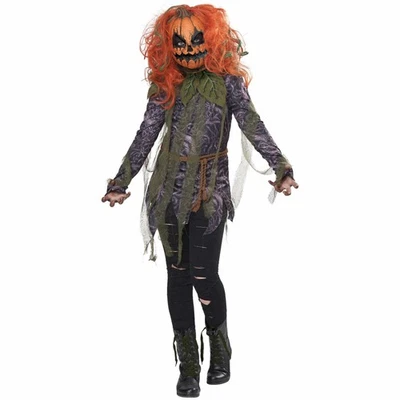 Pumpkin Monster Undead Evil Horror Scary Halloween Child Girls Costume - Image 1 of 4