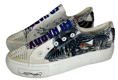 Ed Hardy Poppy Eagle Rhinestone No Lace Slip On Shoes Sneakers Womens Size 8 - Image 1 of 4