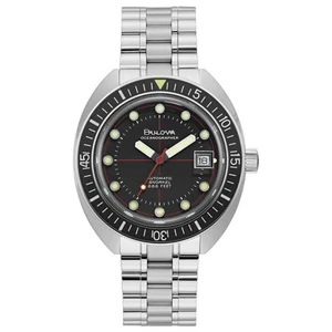 BULOVA Oceanographer 96B344 Black Auto 200M Stainless Men's Watch New in Box - Picture 1 of 1