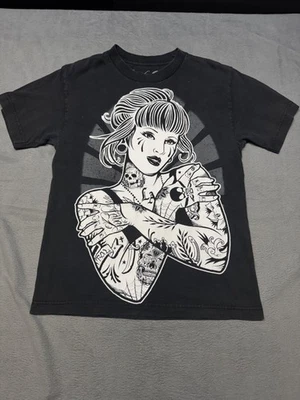 Fatal Clothing Shirt Mens Small Black Tattoo Girl LA Graphic Double Sided Tee - Image 1 of 4