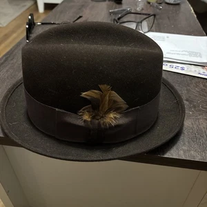 Sombrero Fedora Pluma Vintage Royal Stetson Marrón Oscuro Fieltro -Talla 7 1/8 - Imagen 1 de 7