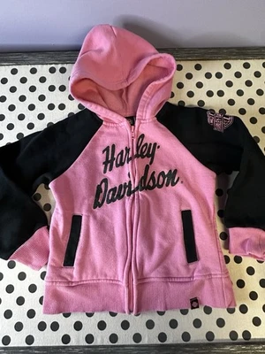 Sudadera con Capucha Harley Davidson Niñas Talla 6 Cremallera Rosa Negro Logo Bordado Foto 1 de 4