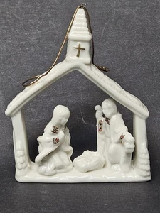 Weiß und Gold Weihnachten Krippe Porzellan Ornament 3" x 4" - Bild 1 von 5