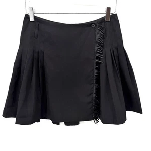VTG Agnes B Pleated Mini Skirt Size 38 US 6 Wool Blend Fringe Black Academia - Picture 1 of 14