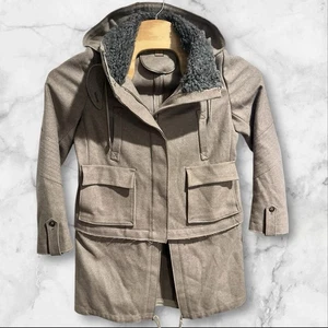 Trussardi Jeans Damen Schurwolle Reißverschluss Kapuze wandelbar Mantel Jacke Gr. 44 - Bild 1 von 6