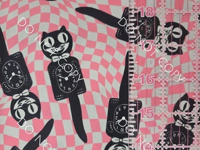 100% Cotton Woven Novelty Fabric Retro Cat Clocks By The 1/4 Yard 9x56  - Image 1 of 2