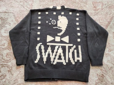 Cárdigan Suéter Punk Gráfico Cara Digital Años 80 SWATCH GRANDE L Gris RARO Foto 1 de 4