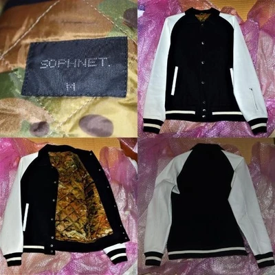 Sophnet.Sleeves Calf Leather Varsity Jacket Sophnet M Navy Blue Varsity Jacket - Image 1 of 3