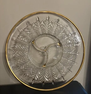 Vintage 50er Jahre klares umgekehrt geschliffenes Glas/Gold großes Relish Hors - Bild 1 von 12
