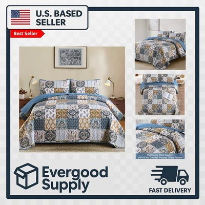 Набор богемного лоскутного одеяла размер пэчворк клетчатое покрывало комплекты постельного белья пейсли королевский синий... - Изображение 1 из 4