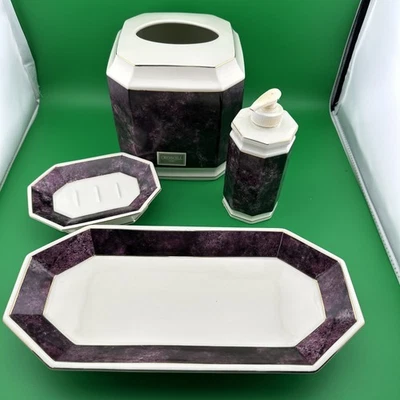 4 шт. Croscill Carrara Фарфор Вино Мрамор и Золотая Отделка - Изображение 1 из 4