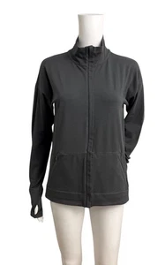 Eileen Fisher Trainingsjacke Damen klein Baumwolle durchgehender Reißverschluss Taschen Daumenlöcher grau - Bild 1 von 10
