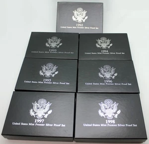 1992-1998- Premier Silver Proof Sets in OGP w/COA Complete 7 Year Proof Set Run! - Picture 1 of 2