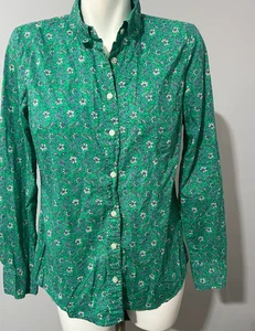 J. Crew Women Medium Green Paisley Cotton Shirt Top Blouse Button Front - Picture 1 of 8