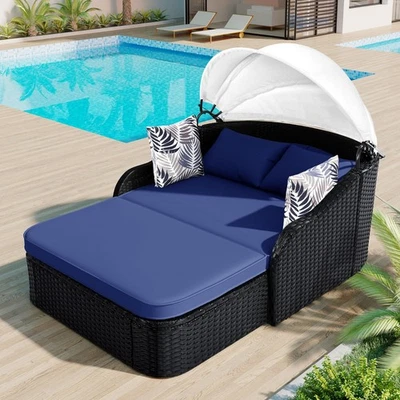 Patio Daybed Double Lounge Sunbed Outdoor Conversation Canopy Yard Cushion - Image 1 of 4